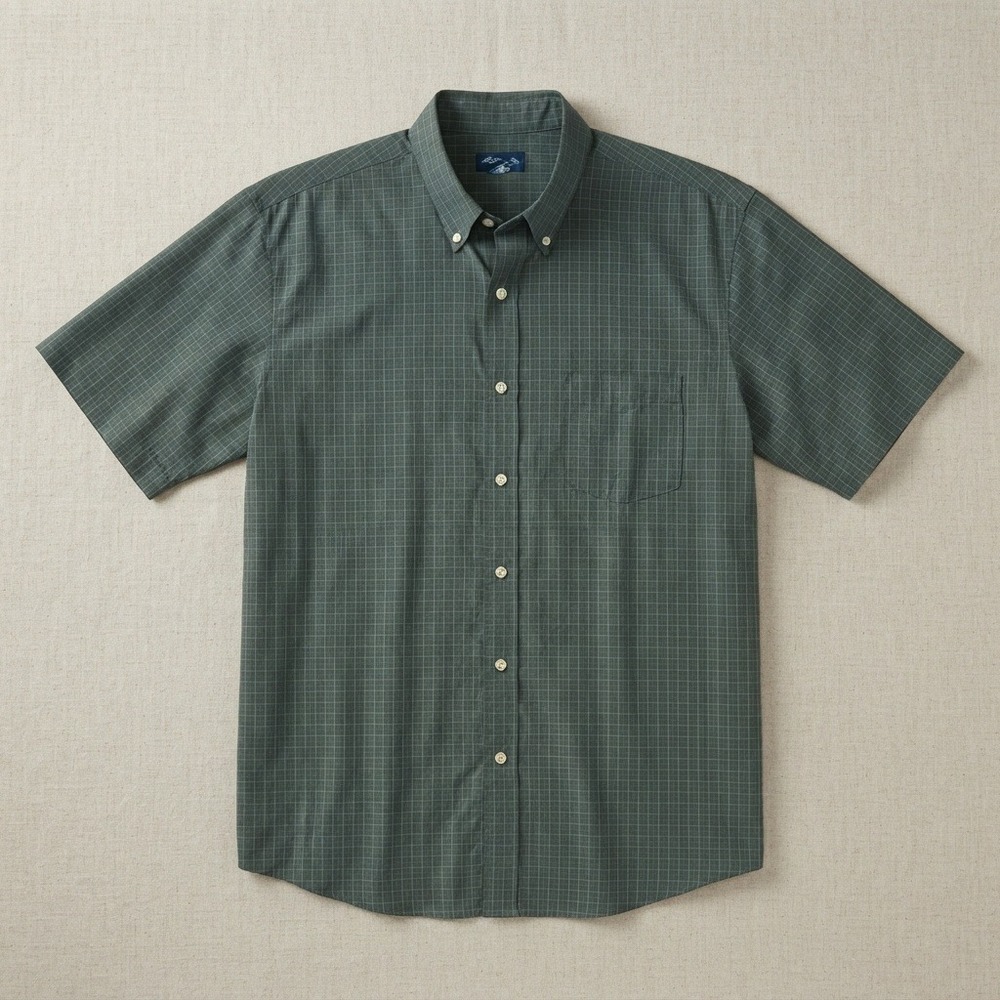 Brooks Brothers Shirt Mens Large Green Plaid Cotton Short Sleeve Button Down L